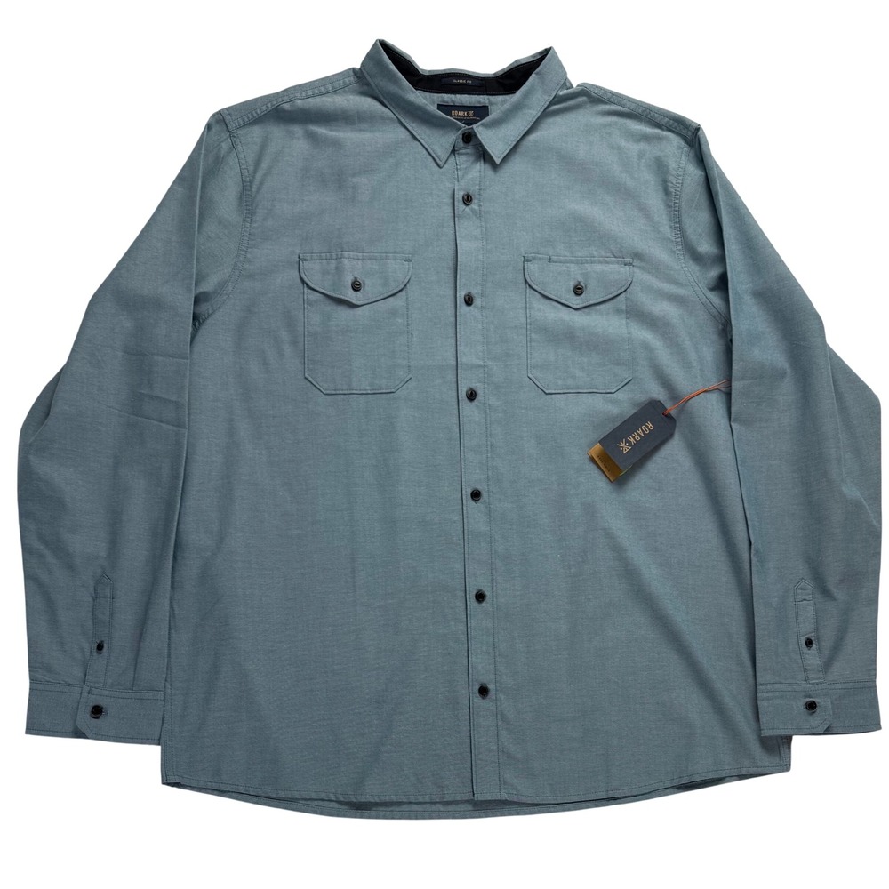 Roark Well Worn LS Blue Organic Cotton Blend Button Down Shirt Mens XXL New